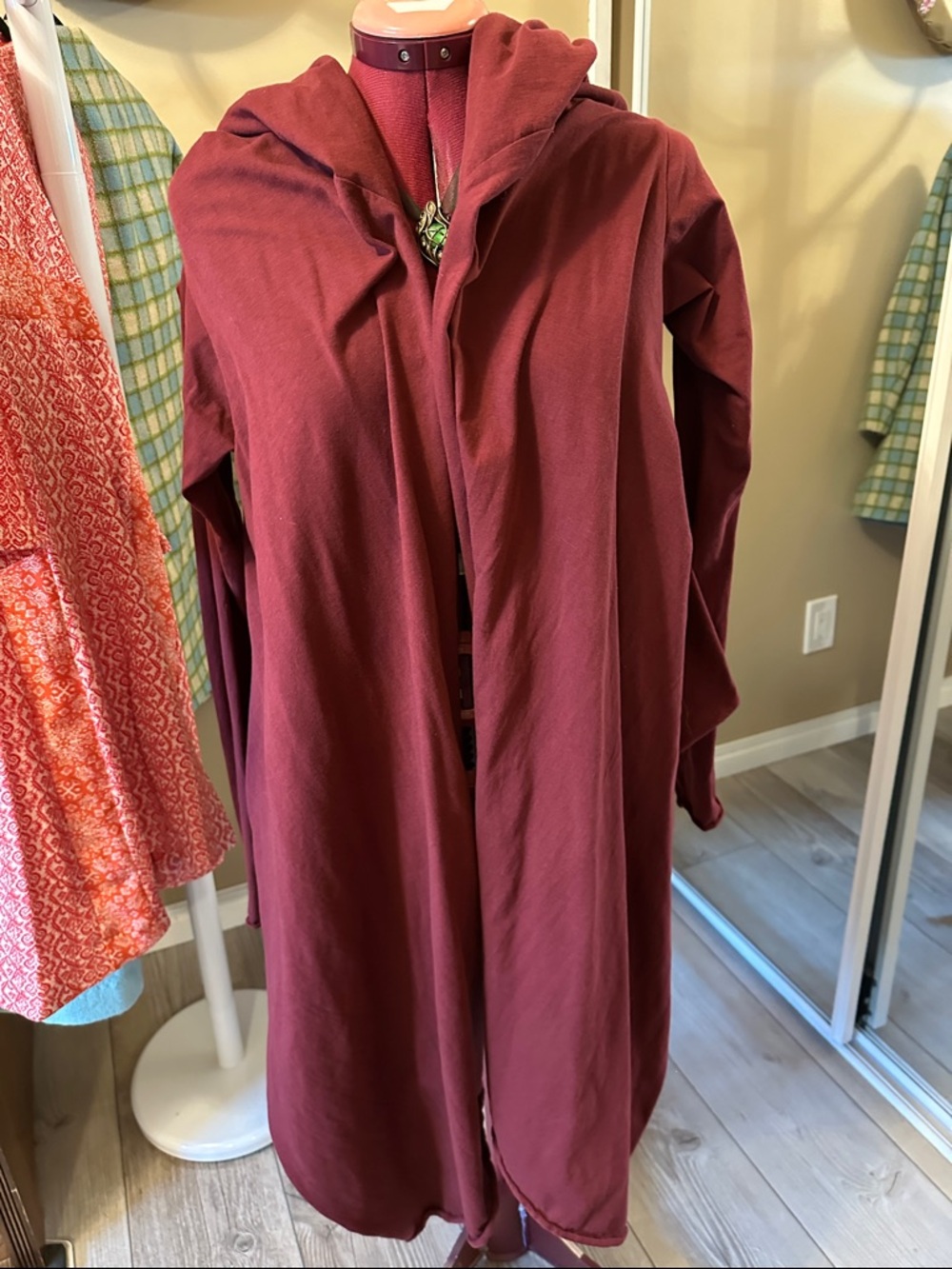 Deep Wine Hooded Wrap Top with Front Tie - Picture 5 of 8